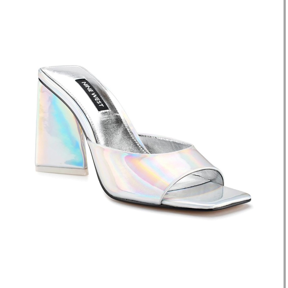 Nine West Silver Geometric Heel Mules
